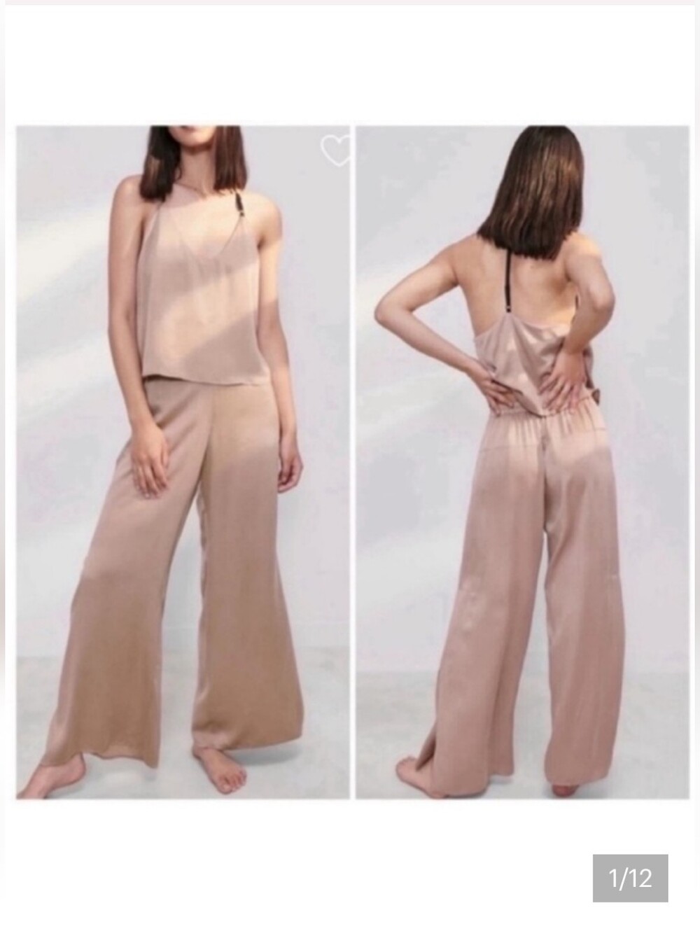 LUNYA Women Pink Silk Racerback Sleeveless Cropped Cami Tank Pajama Top Only S